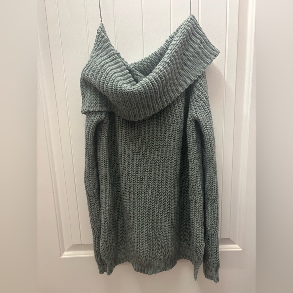 Fashion Nova Off-Shoulder Chunky Knit Sweater - Sage Green